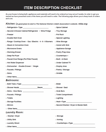 Item Description Checklist