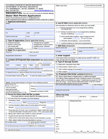 GWS-44 Residential Water Well Permit Application